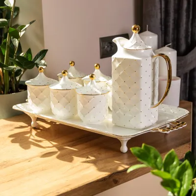 Чайный сервиз фарфоровый на 6 персон 8 предметов, белый Чайный сервиз фарфоровый на 6 персон 8 предметов, белый
