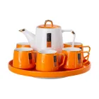 Чайный сервиз Good Life фарфоровый на 6 персон на поворотной подставке, оранжевый