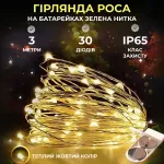 Гірлянда Роса нитка 30 LED довжина 3 м на батарейках зелена, жовтий Гірлянда Роса нитка 30 LED довжина 3 м на батарейках зелена, жовтий