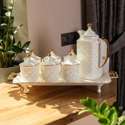 Чайный сервиз фарфоровый на 6 персон 8 предметов, белый Чайный сервиз фарфоровый на 6 персон 8 предметов, белый