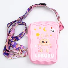 Сумочка-кошелек Лабубу силиконовая на молнии 12,5*9*3,5 см, розовый