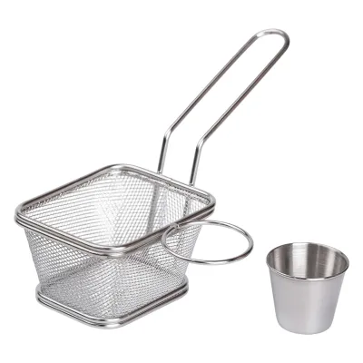 Кошик сервірувальний для фрі та снеків із соусником 10,5*9*6 см, хром