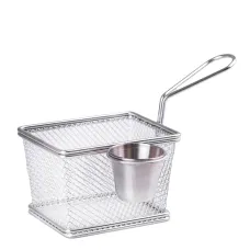 Корзина сервировочная для фри и снеков с соусником 9,5×19 см, хром