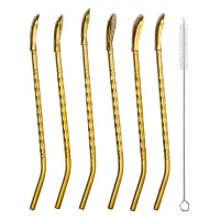 Набір бомбілій для мате 6 штук із нержавіючої сталі, золото