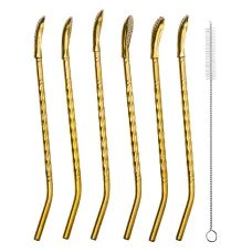 Набор бомбилий для мате 6 штук из нержавеющей стали, золото