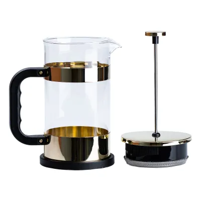 Френч-пресс чайник стеклянный Haus Roland 1 литр с фильтром, золото Френч-пресс чайник стеклянный Haus Roland 1 литр с фильтром, золото