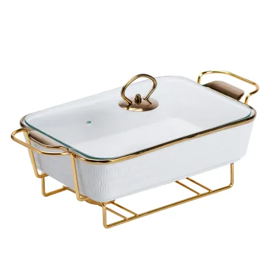 Мармітниця порцелянова 1.5 л прямокутна на металевій підставці, білий