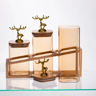 Набор банок для сыпучих продуктов 3 штуки 700 мл/900 мл/110 мл на бамбуковой подставке Набор банок для сыпучих продуктов 3 штуки 700 мл/900 мл/110 мл на бамбуковой подставке