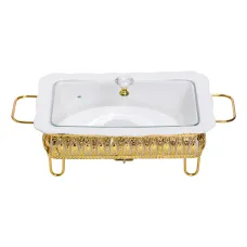 Мармитница фарфоровая 1,5 л прямоугольная на металлической подставке, белый