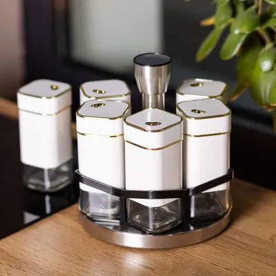 Набір для спецій 6 штуки по 120 мл на підставці, білий Набір для спецій 6 штуки по 120 мл на підставці, білий