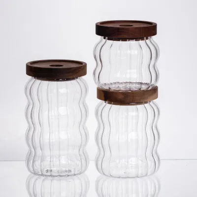 Набор банок для хранения 3 штуки с бамбуковыми крышками 400/600/800 мл Набор банок для хранения 3 штуки с бамбуковыми крышками 400/600/800 мл