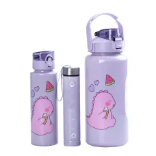 Набор бутылок для воды Динозавр 300/700/2000 мл, фиолетовый