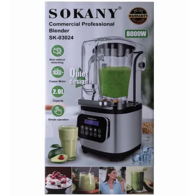Блендер стационарный Sokany SK-03024 с чашей 2 л и звукоизоляцией, сталь Блендер стационарный Sokany SK-03024 с чашей 2 л и звукоизоляцией, сталь