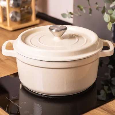 Кокотница чугунная с эмалированным покрытием 3 л, бежевый
