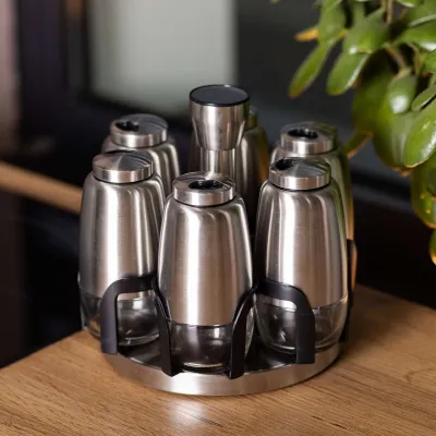 Набір для спецій на поворотній підставці 6 штук по 120 мл, хром