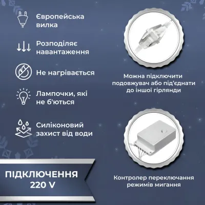 Гирлянда-штора Роса 200 LED размер 3*3 м, белый