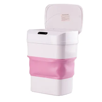 Сенсорне відро для сміття складне для дому та офісу 8-17,5 літрів, рожевий