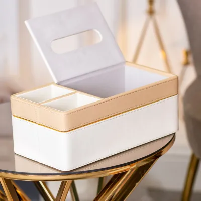 Салфетница-органайзер из эко-кожи 3 отделения, белый с бежевым Салфетница-органайзер из эко-кожи 3 отделения, белый с бежевым