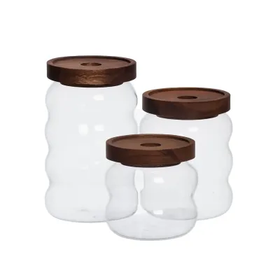 Набор банок для сыпучих продуктов 3 штуки с бамбуковыми крышками 400/600/800 мл