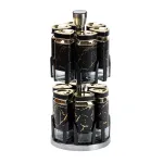 Набір ємностей для спецій на підставці 12 баночок по 120 мл, чорний мармур