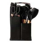 Набір кухонного приладдя на підставці 19 штук із силікону з дерев'яною ручкою, чорний