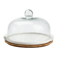 Тортовница фарфоровая со стеклянной крышкой 25 см