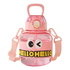 Детская бутылочка для воды HELLO-HELLO 680 мл с ремешком, розовый