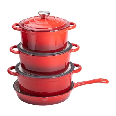 Набір посуду для приготування чавунний 2/3/4/1 л, червоний Набір посуду для приготування чавунний 2/3/4/1 л, червоний
