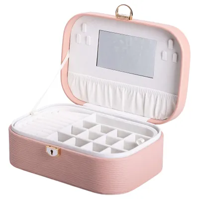 Скринька-органайзер для прикрас з екошкіри із замком 26х18х9,5 см, рожевий