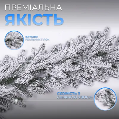 Гирлянда хвойная искусственная литая 1 метр заснеженная