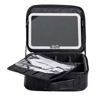 Косметичка-органайзер с LED-зеркалом 26х22х9 см из экокожи, черный Косметичка-органайзер с LED-зеркалом 26х22х9 см из экокожи, черный