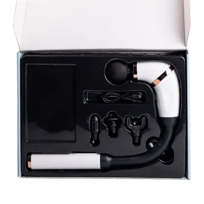 Перкусійний масажер Fascial Gun Massage 4 насадки, білий