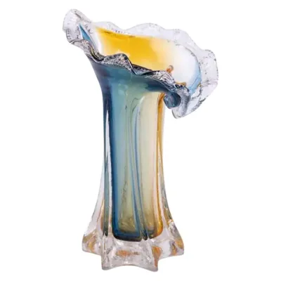 Ваза ручної роботи Crystal Coast скляна 24.5 см, жовто-синій, жовто-синій Ваза ручної роботи Crystal Coast скляна 24.5 см, жовто-синій, жовто-синій