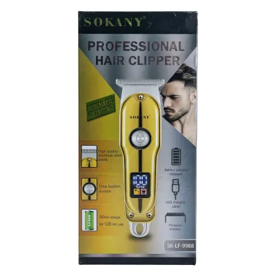 Машинка для стрижки волосся акумуляторна SOKANY SK-LF-9988 з LED-дисплеєм, срібло