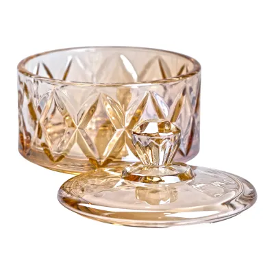 Конфетниця з кришкою скляна під кришталь, коричневий