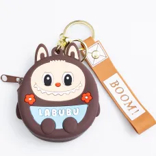 Кошелек-брелок Лабубу силиконовый на молнии 7,5*7*2,5 см, коричневый