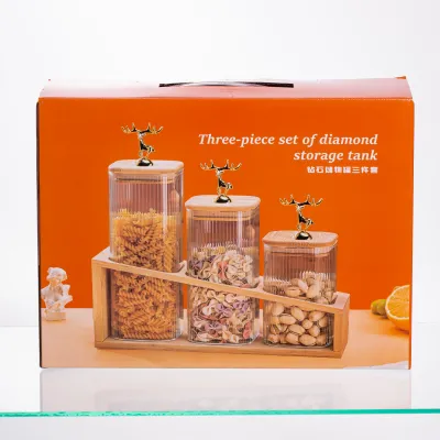 Набор банок для сыпучих продуктов 3 штуки 700 мл/900 мл/110 мл на бамбуковой подставке Набор банок для сыпучих продуктов 3 штуки 700 мл/900 мл/110 мл на бамбуковой подставке