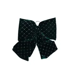 Бант новогодний с геометрическим узором бархатный 35*45 см, зеленый