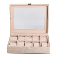 Скринька-органайзер для прикрас та аксесуарів із екошкіри з накидним замком 25,5х20х7,5 см, бежевий