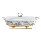 Мармитница фарфоровая прямоугольная 2 л со стеклянной крышкой, мрамор