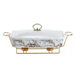 Мармітниця порцелянова прямокутна 2 л зі скляною кришкою, мармур