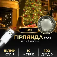 Гирлянда Роса 100 LED длина 10 м от USB, белый