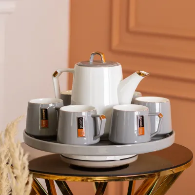 Чайный сервиз Good Life фарфоровый на 6 персон на поворотной подставке, серый Чайный сервиз Good Life фарфоровый на 6 персон на поворотной подставке, серый