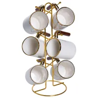 Набір чашок порцелянових 6 шт по 400 мл на металевій підставці, білий