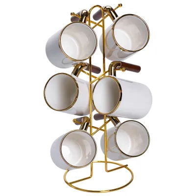 Набор чашек фарфоровых 6 шт по 400 мл на металлической подставке, белый