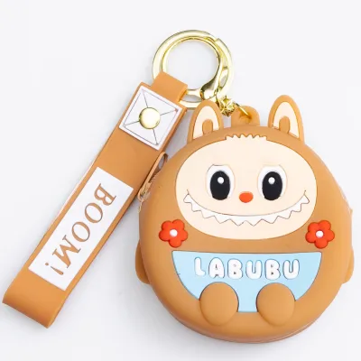 Кошелек-брелок Лабубу силиконовый на молнии 7,5*7*2,5 см, бежевый