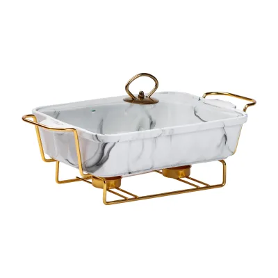 Мармитница фарфоровая прямоугольная 1,5 л, мрамор с золотом Мармитница фарфоровая прямоугольная 1,5 л, мрамор с золотом