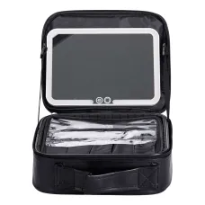 Косметичка-органайзер с LED-зеркалом 26х22х9 см из экокожи, черный