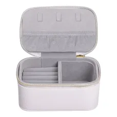 Шкатулка для украшений на молнии 13х9х6 см из экокожи, бежевый