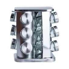 Набор емкостей для специй 12 баночек по 100 мл на металлической подставке, хром